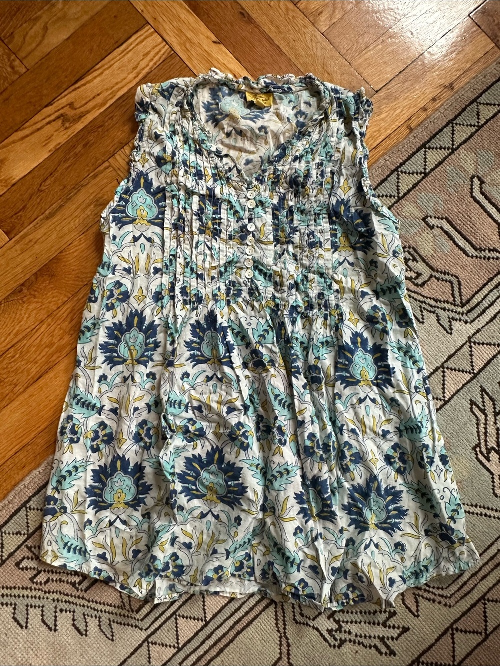 Roller Rabbit Sleeveless Floral Pintuck Blouse